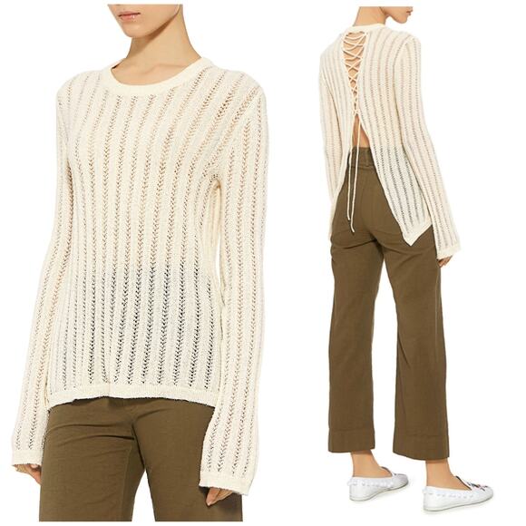 ALC Miguel Back Lace Up Pullover Sweater Cream Beige Size XS - Picture 1 of 9